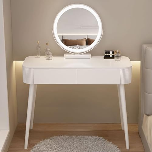 Litet sminkbord med lampor, trätekniska lådor och spegel för sovrum (ingen pall 100 x 40 x 78 cm) snygg kompakt design för skönhetsprodukter