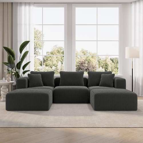 Novilla 106 Modular Sectional Sofa, Modern Cloud Sectional Couch with Smarts Coil® Support, U-Shape Boneless Couch for Living Room Apartments, No Assembly Required, Dark Gray (3 Seater + 2 Ottoman)
