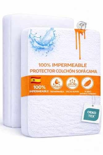 MATTREX | Protector Colchon Sofa 135x180 Impermeable y Transpirable Tacto Coral – Protector de Colchon Antibacteriano con Barrera antiácaros y Largo Adaptable al Colchón de Sofá