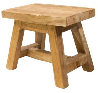 mgc24 Massiver Teakholz-Hocker, Natur, 30 x 20 x 25 cm