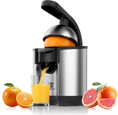 SUPERLEX Citrus Juicer 60W Electric Stainless Steel Orange Lemon Juicer with Removable Pulp Filter Compact Juice Press for Orange Lemon Grapefruit Citrus Fruits Efficient Extraction