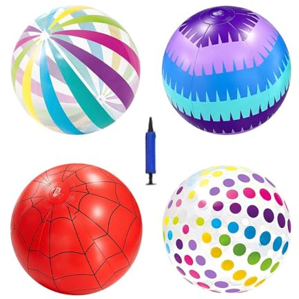Inflatable Beach Ball – 4 Piece Fun Summer Game Set With Air Pump For Active Outdoor Play And Water Activities | Lightweight Durable Design Provides Easy Inflation And Enjoyable Group Entertainment