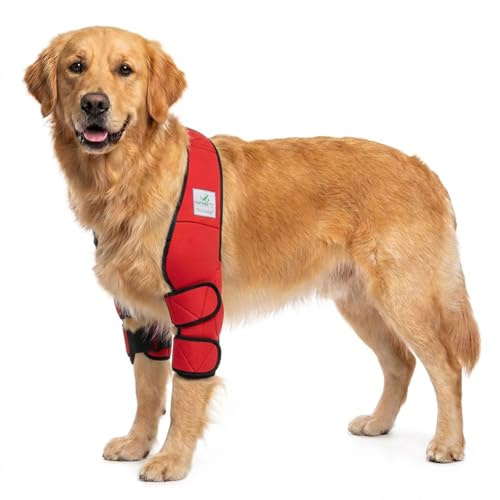 Nature Pet ® Ellenbogenbandage Hund/Ellenbogenschoner mit Netzeinsatz für Kühl- oder Wärmepads ideal bei Liegeschwielen und Arthrose beim Hund (XL, Rot)