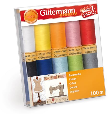 Gütermann creativ Set filo da cucito con 10 bobine Cotone 100 m in diversi colori