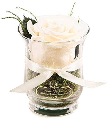 Rosen-Te-Amo | regalo festa della Mamma | rosa stabilizzata vera profumata bianca in vaso per fiori in vetro | scatola regalo dal design raffinato | Composizioni artigianali rosa eterna| regalo donna