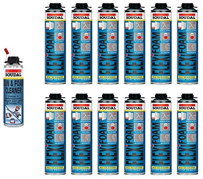 Soudal Sparset 12x Flexifoam Fensterschaum 500ml + Pistolenreiniger