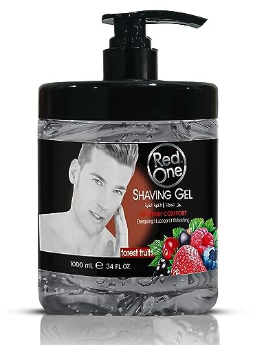 RedOne Transparentes Rasiergel Herren Shave Gel Forest Fruits 1000ml Dosierpumpe Barber Gel schäumt nicht ,für eine präzise Rasur der Bartkonturen Gesicht und Körper Nassrasur Friseurbedarf