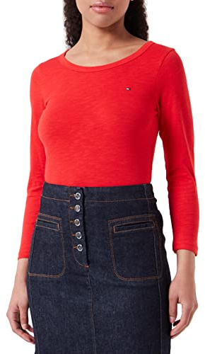 Tommy Hilfiger Damen Langarmshirt 1985 Slim Slub Basic, Rot (Fireworks), M