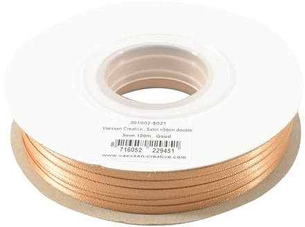 Vaessen Creative Satinband, Hellbraun, 3 mm x 100 m Doppelsatinband, Schleifenband, Dekoband, Geschenkband, Stoffband für Hochzeit, Taufe und Geburtstagsgeschenke