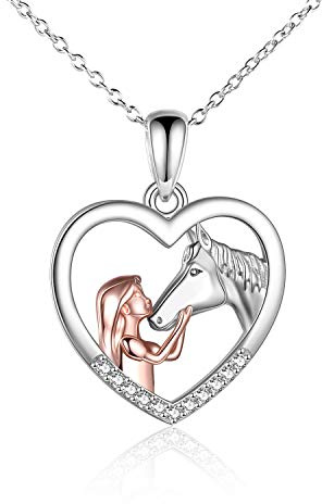 YFN Horse Necklace for Women Girls Sterling Silver Horse Pendant Jewellery Horse Gifts for Women 18 (Rose Girl Horse Necklace)