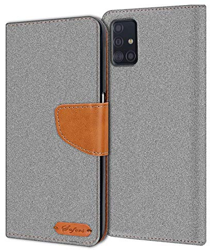 Verco Coque pour Galaxy A51, Étui Portefeuille Compatible avec Samsung Galaxy A51 Case Textures de Fibre Housse de Protection, Gris