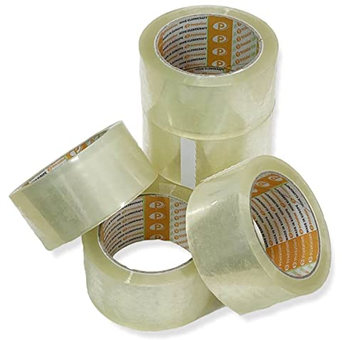 Printation 6er Set 66m 50mm Packband transparent - 6 Rollen klebestarkes, reißfestes und geräuscharmes Paketband für Päckchen u. Pakete - Paketklebeband Kleberollen strong leise abrollend (6)