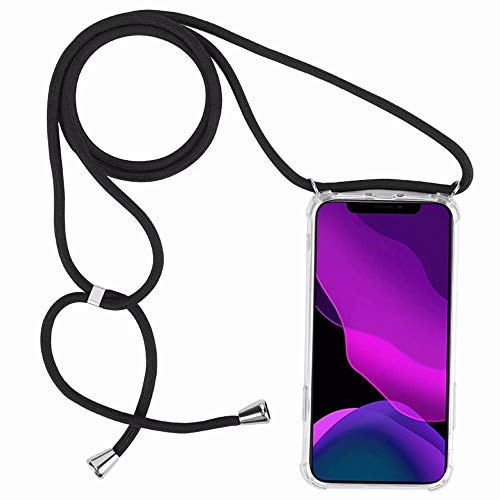 2ndSpring Handykette Schutzhülle kompatibel mit Samsung Galaxy S21 Handyhülle mit Band,Halsband Lanyard Silikonhülle,Schwarz