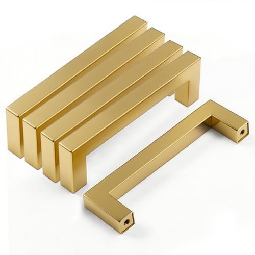 Drenky 5 Stück Schrankgriffe Gold Rostfreier Stahl Türknäufe, Möbelgriffe mit Schraube für Schublade, Schrank, Möbel, Küche, Heimdekoration, Lochabstand 96 mm