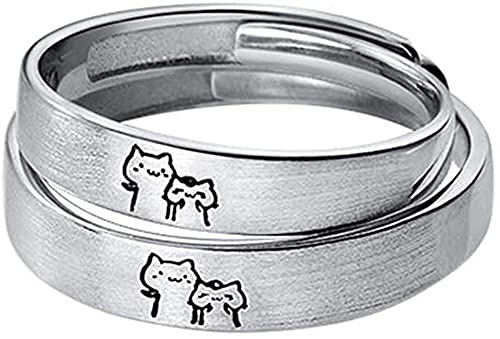 Schöne Katze für Sie und Ihn Paar Ringe S925 Sterling Silber verstellbar Jahrestag Versprechen Ehering Endless Love Finger Band Schmuck für Damen Herren