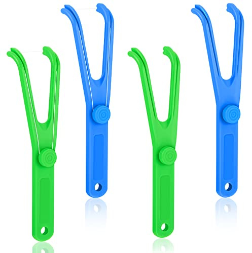 Chengu 4 Pieces Dental Floss Holder Reusable Flosser Reusable Floss Handle Holder Flossmate Handle for Oral Clearing (Blue, Green)