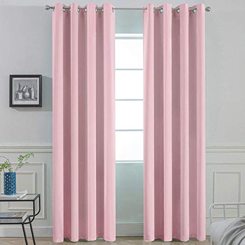 Mamu Thread Collection Blackout Curtains Room Darkening Thermal Insulated Blackout Grommet Curtain for Doors & Windows Polyester (Baby Pink Solid,72 Inch by 144 Inch- 2 Panel)