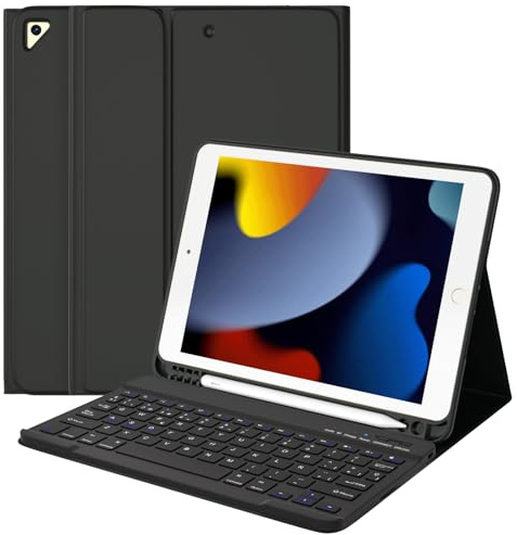 TQQ Custodia tastiera iPad 9 generazione con porta matite incorporato, smontabile spagnolo Ñ tastiera per iPad 10.2 9ª/8ª Gen, iPad Pro 10.5 2017, iPad Air 3 2019