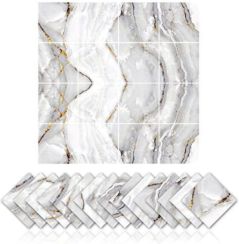 Cendray 16 Pezzi Adesivi per Piastrelle in Marmo Cucina e Bagno Adesivi Antiolio Impermeabile PVC Autoadesivo Decorazione - Simulazione Adesivo per Piastrelle con Design in Marmo (10x10cm)