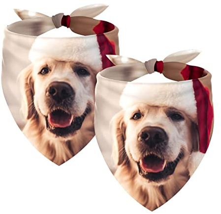 Hundehalstuch, Hundehalstuch, waschbar, Zubehör für kleine, mittelgroße und große Hunde, Welpen, Katzen, Weihnachtsmütze, Golden Retriever, 2 Stück