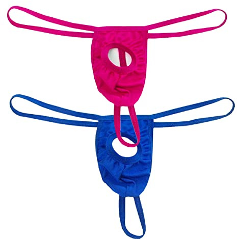 VemeFufu Perizoma Sexy C String G Slip Tanga Uomo Intimo Erotico Pizzo Aperto sul Frontale Uomini Hot Vita Bassa Elastici Bikini Thong Maschile Mutande Blu + Fuxia