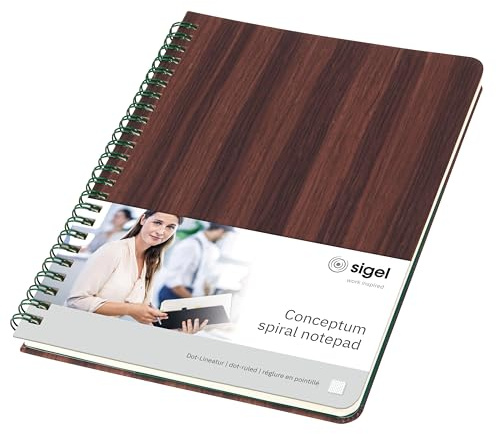 Sigel Conceptum Premium Spiralblock A5 Dotted Holzcover Hardcover | CO675, Nachhaltiges 100g Papier mit echtem Holzcover und Spiralbindung
