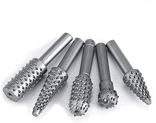 OITTo Rotary Burr Set, 5pcs Hard Alloy 1/4 Shank Rotary Rasp File Set for Wood Carving