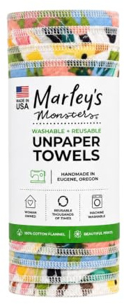 Marley's Monsters UNpaper Handtücher – Rolle mit 12 Stück, Wiederverwendbare Papierhandtücher, Baumwolle, baumfrei (Überraschungsdruck)