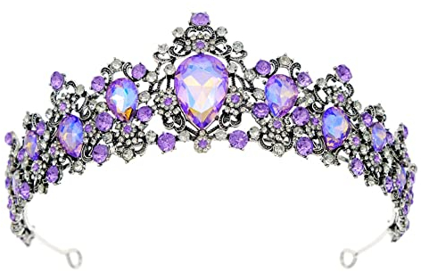 Prinzessin Tiara Krone Damen, Lila Strass Krone, Hochzeit Tiara mit Kristall und Strasssteinen für Frauen und Mädchen