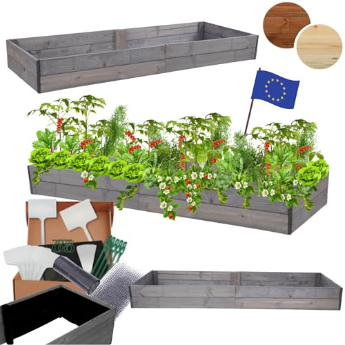 MODO24 Hochbeet Holz, Blumenkasten, Gartenbeet, 18x237x80 cm, Grau | Robuster Pflanzkübel & Blumenbeet für Garten, Terrasse & Balkon, Hochbeet für Gemüsegarten, Naturholz Holzbeet Anzuchtbeet