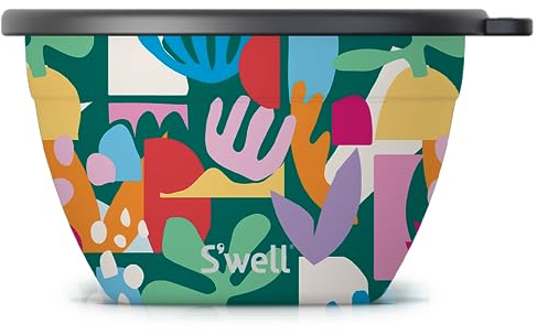 S’well Stainless Steel 64oz Salad Bowl Kit, Paper Cutouts Design, Includes 2oz Mini Canister and Removable Tray, Leakproof, Easy to Clean, Dishwasher Safe