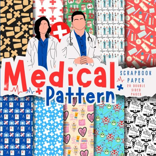Medical Pattern scrapbook paper, 8.5x8.5, 10 Designs, 20 Double-Sided Sheets: Scrapbooking Paper for Junk Journals, Decorative craft Paper for Gift, ... & Mixed Media, Origami, Collage & Card Making