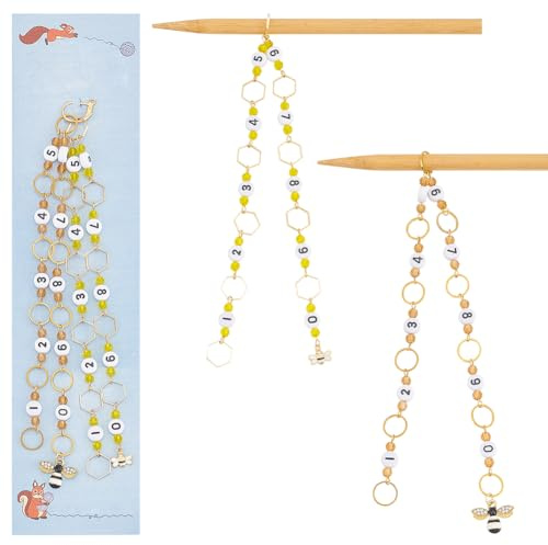 nbeads 2 STK. 2 Stile Biene Stricken Reihe Zähler Ketten, Acryl Nummer Masche Marker Glasperlen Häkeln Stich Marker Charms Häkelzubehör für Weberei Näherei Quilten
