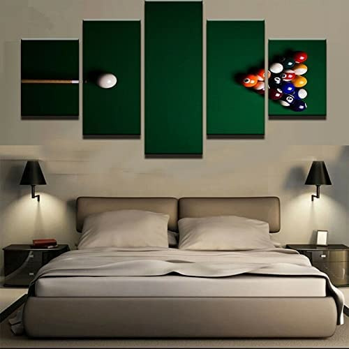 3D Bilder Wohnzimmer Wandbilder Modern Wandbild Leinwand Bilder 5 Teilig Pool-Billard Wanddekoration Design Wandkunst 5 Stücke Leinwand Kunstdruck 200×100 Cm -5C7L-R4Q