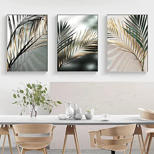 BDKCYO 3er Set Moderne Wohnzimmer Wandbild Poster Pflanzenblatt Bild Kein Rahmen Leinwandbilder Pflanzenblatt Gedrucktes Poster Home Dekor (A,40x60 cm)