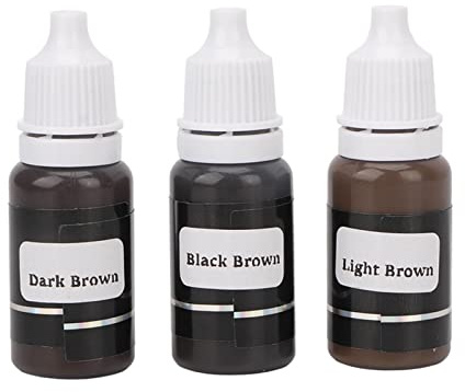 Tinta para tatuaje de microblading para cejas, 3 piezas de pigmentos para microblading para cejas, tinta para tatuaje de cejas de color marrón claro oscuro y negro para práctica, 24 ml