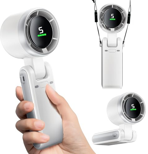 Portable Handheld Mini Fan, Foldable Powerful Winds Turbo Fan, 10000mAh Battery & 50000RPM Speed, USB Rechargeable Personal Fans with 5 Speed, Digital Display For Women Men Travel Camping Outdoor