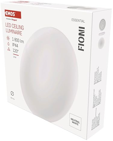 EMOS LED Panel FIONI 18 W, runde 1800 lm Deckenleuchte, wasserdichte IP44 Wandleuchte mit Durchmesser 33 cm, ersetzt 110W Glühbirne, Lichtfarbe neutralweiß 4000K, Leuchtdauer 15000 St.
