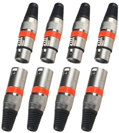 wecan 3-poliger XLR-Anschluss, XLR-Kabelanschluss männlich und weiblich für DMX-Signalkabel oder Audio-Mixer-Mikrofonanschluss (Metallgehäuse, 4 Sätze rot)