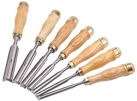 ABSJDFD Equipo de carpintería para tallar gubia con Hojas de Acero al Cromo vanadio y Mangos de Madera Dura, Juego de cinceles para Madera Profesional con Bolsa Enrollable para Herramientas