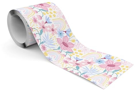 Muralo Bordüre Selbstklebend Rosa Blumen, Wandbordüre - 10x300 cm | Tapetenbordüre, Modernes Design, UV-beständig, halbmatt, glatt und abriebfest - ideal für das Kinderzimmer