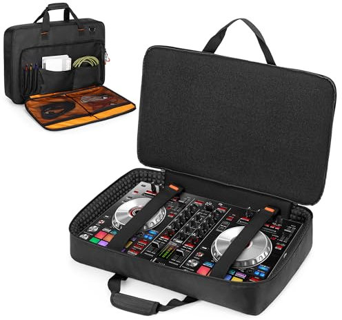 Rexmica DJ Controller Carrying Case Compatible with Pioneer DDJ SR/DDJ SR2 / DDJ REV1 / Denon MC4000 / Numark NVII/Hercules Inpulse 500, DJ Controller Bag for DJ Cable or Accessories (M, Black)