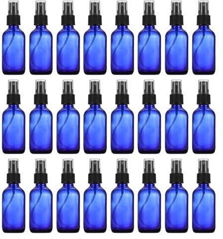PATIKIL 2oz Glass Spray Bottles, 24pcs Nozzle Leak Proof Empty Water Mist Stream Sprayer for Cleaning Solutions Plants Hair, Blue Black
