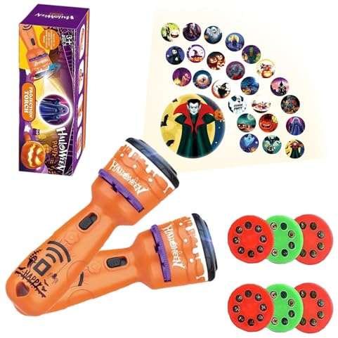 POPOYU 2Pcs Halloween Slide Projector Torch with Realistic 24 Patterns Flashlight Projector for Kids' Fun Halloween Party Bag Fillers