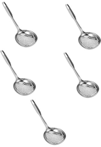 PRETYZOOM 5 Piezas colador Cucharón de cocina cucharas ranuradas de acero inoxidable cuchara de comida frita suministros de cocina de metal espumadera ranurada