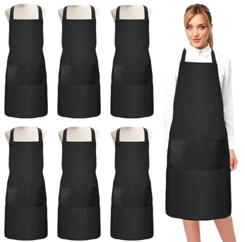 EOGRFW Kochschürze,Schwarze Schürzen mit 2 Taschen,Verstellbare Schürze,Schwarze Kochschürze für Männer Damen,Unisex Köche Schürze,Latzschürze für Küche Kellner Friseur Barista