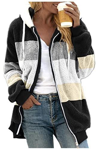 Veste polaire pour femme - Veste d'hiver avec poches - Sweat à capuche chaud - Manteau d'hiver décontracté avec fermeture éclair - Grandes tailles - Veste polaire moelleuse - Veste en peluche