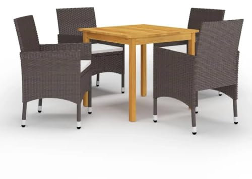 KATERYY 5-TLG. Garten-Essgruppe mit Kissen Braun,GartenmöbelSet aus Akazienholz mit PolyRattanSesseln Modern und Komfortabel