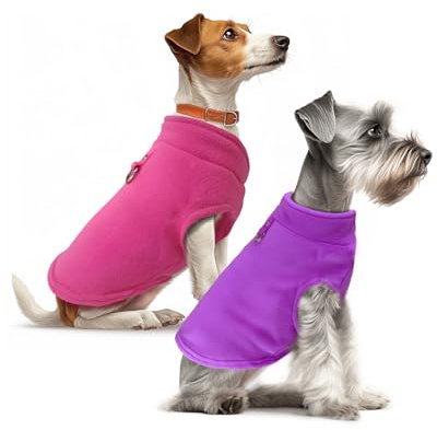 Sahunfri 2 Stück Hundepullover Kleine Katzen Hunde, Warme Weiche Fleecepullover Hundepullover für Kleine Katzen und Hunde mit Leine(Rose+Purple, M)