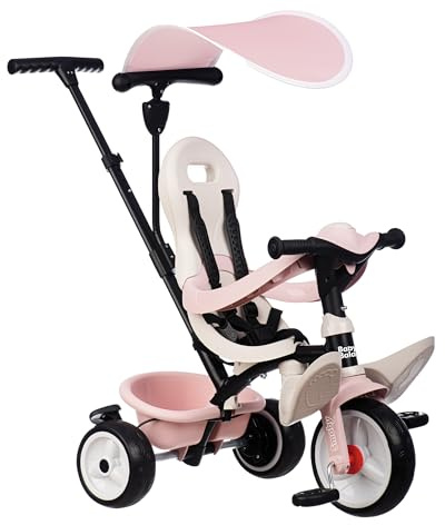 Smoby - Baby Balade 3-in-1 Rosé - Mitwachsendes Kinderdreirad mit Schubstange, Sitz mit Sicherheitsgurt, Metallrahmen, Pedal-Freilauf, für Kinder ab 10 Monaten